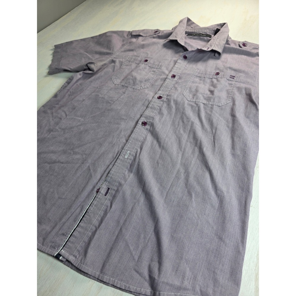 Sean John Mens 2XL Purple Micro Stripe Short Sleeve Button Down Shirt Y2K